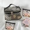 MHDGG Heart Print Mesh Makeup Bags,1Pcs Mesh Cosmetic Bags and 2Pcs Mini Mesh Makeup Bags for Women Mini Zipper Mesh Bags Portable Travel Organizing Purse Makeup Pouches Bags Travel Accessories,Black - Image 3