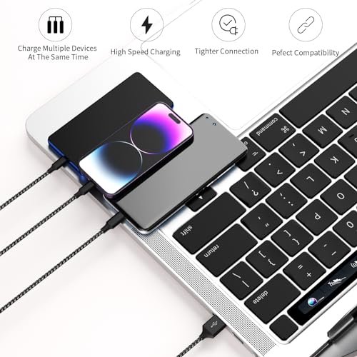 Multi Charging Cable(2Pack 4FT), Nylon Braided 3 in 1 Universal Phone Charger Fast Charging with Type-C/Micro USB and IP Port, Compatible with Most Cell Phones - Image 5