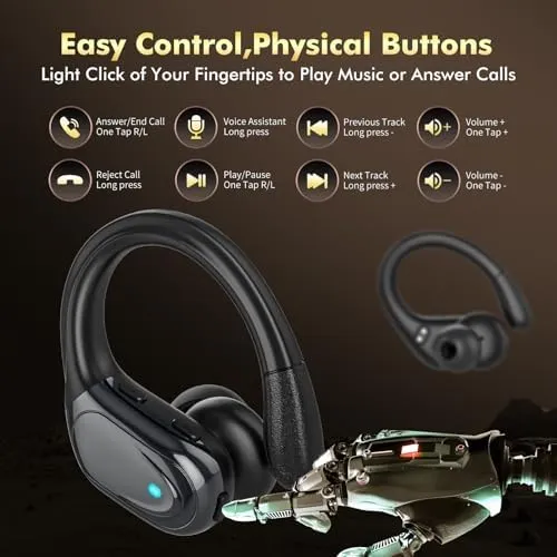 Wireless Earbuds Bluetooth Headphones 80hrs Playback Ear Buds IPX7 Waterproof&Power Display with ENC Noise Canceling Mic Over-Ear Stereo Bass Earphones with Earhooks for Sports/Workout/Running - Image 6