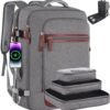 Travel Backpack, Extra Large 42L Flight Approved Carry On Backpack for Men Women,17.3 inch Laptop Backpack Luggage Suitcase with 3 Packing Cubes & USB Port,Luggage Business Weekender Duffel Bag,Grey