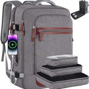 Travel Backpack, Extra Large 42L Flight Approved Carry On Backpack for Men Women,17.3 inch Laptop Backpack Luggage Suitcase with 3 Packing Cubes & USB Port,Luggage Business Weekender Duffel Bag,Grey