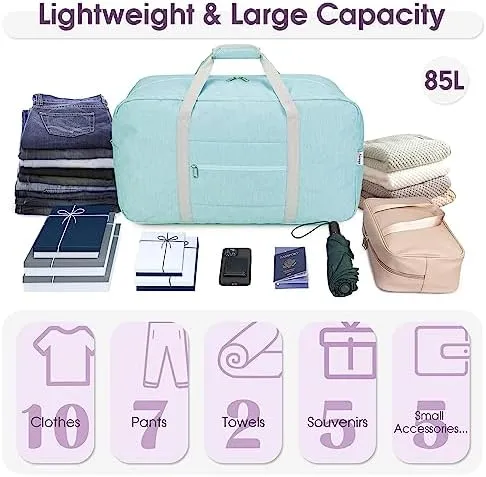 28 inch Extra Large Travel Duffel Bag Foldable Weekender Packable Lightweight Luggage Bag Overnight for Women and Men 85L (Mint Green) - Image 2