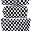 3Pcs Checkered Makeup Bag for Women Large Medium Small Blue Cosmetic Bag Set Travel Makeup Pouch for Purse Zipper Toiletry Organizer Cute Kawaii Aesthetic Trendy Travel Essentials Accessories
