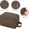 WANDF Travel Toiletry Bag for Men Hanging Dopp Kit Canvas Toiletry Organizer Water-resistant Vegan Leather Shaving Bag with Wet Pocket (Brown) - Image 5
