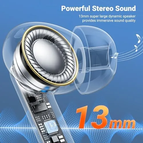 Wireless Earbuds, Bluetooth 5.3 Headphones HiFi Stereo & 4 ENC Mic, 42H Playtime Ear Buds with Charging Case LED Display, Bluetooth Earphones IPX7 Waterproof for iOS Android Earpods Sports Workout - Image 8