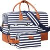 Oflamn Weekender Overnight Bag for Women with Shoe Compartment, Travel Duffle Bag Set with Hand Tote Bag & Toiletry Bag (Blue Stripes)