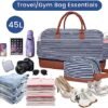 Inspack Duffle Bag with Shoe Compartment and Toiletry Bag for Women/Men, 45L Gym Sports Bags with Trolley Sleeve, 22x14x9 Weekender/Carry on/Travel Tote/Duffel/Overnight Bags（Blue-White Stripe） - Image 7