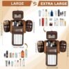 Elviros Travel Hanging Toiletry Bag for Women and Men, Large PU Leather Toiletries Organizer, Water-resistant Bathroom Shaving Kit for Cosmetics, Makeup Case (Large, Brown) - Image 5