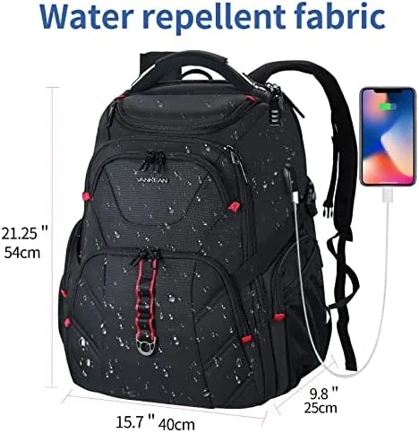 VANKEAN 17.3'' Travel Laptop Backpack TSA Friendly, Water Resistant Anti Theft Extra Large College Backpacks with RFID Pockets, USB Port for Men Women Business Work Bag, Black - Image 2