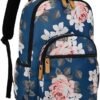 Leaper Water-resistant Floral Laptop Backpack Casual Travel Bag Satchel College Backpack Dark Blue