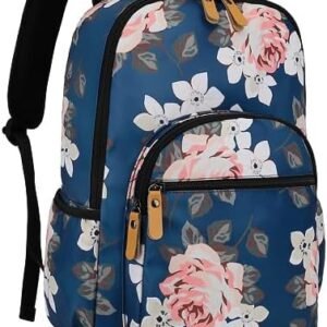 Leaper Water-resistant Floral Laptop Backpack Casual Travel Bag Satchel College Backpack Dark Blue