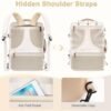 MOSISO Travel Backpack, 40L Carry on Backpack for Women Men, 17 inch Airline Approved Luggage Backpack with USB Port & Hidden Shoulder Straps, Casual Daypack with Toiletry Bag & Shoe Pocket, Beige - Image 4