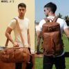 BAOSHA Stylish Leather Men Weekender Travel Duffel Tote Bag Backpack Travel Hiking Rucksack Overnight Bag 3-Ways Convertible HB-26 (Brown) - Image 3