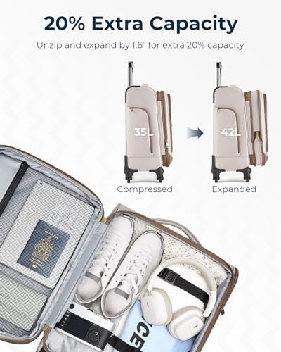 BAGSMART Carry-On Luggage Airline Approved, 20 inch Expandable Suitcase with Duffel bag, Softside Lightweight Suitcases with Spinner Wheels, Durable Travel Luggage, Carry-On light tan - Image 3