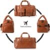 PU Leather Travel Duffel Bag with Shoe Pouch Large Carry on Bag Waterproof Weekender Overnight Bag for Men Women Brown - Image 5