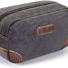 emissary Travel Toiletry Bag for Men, Leather and Canvas Toiletry Bags, Dopp Kit for Men, Travel Bathroom Bag Men's Shaving Kit, Travel Kit Small Bag for Men, Shaving Bag for Travel Accessories (Gray)