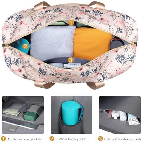 Tuwubi Travel Duffle Bag, Gym Bag for Women, Weekender Bag, Tote Bag, 45L Travel Duffel Bags with Small Pouch - Flamingo - Image 5