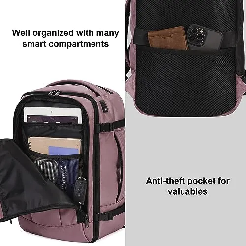 ECOHUB Travel Backpack 16'' Personal Item Backpack with 13 Pockets Carry on Bags for Airplanes Travel bags for Women Men Airlines Approved Small Backpack with USB Port Casual Daypack Pink - Image 5