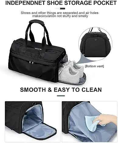 Gym Bag for Women Men, Sport Duffel Bag with Toiletry Bag & Shoe Compartment,Waterproof Travel Weekender Overnight Carry on Bag for Yoga with Trolley Sleeve, Black Set - Image 3
