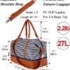 Bodaon Weekender Bag for Women/Men, Sports Gym Tote Bags, Carry on Overnight Duffel, Carrying Weekend Travel Bags for Ladies, Canvas& PU Leather with Shoe Compartment Duffle (Blue Strips) - Image 2