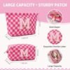 SOIDRAM 2PCS Initial Makeup Bag Personalized Cosmetic Bag Preppy Makeup Pouch Checkered Letter Patch Makeup Bag Makeup Brushes Aesthetic Accessories Storage Bag for Women (Letter M) - Image 4