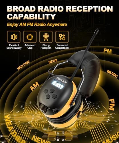 ZOHAN EM042 AM/FM Radio Headphone with Digital Display, Noise Reduction Safety Ear Muffs for Lawn Mowing and Landscaping - Image 2