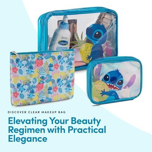 Disney Lilo and Stitch Cosmetic Case Set - Girls, Boys, Teens, Adults - Officially Licensed Lilo and Stitch Travel Cosmetic Case 3 Piece Set (Blue) - Image 2