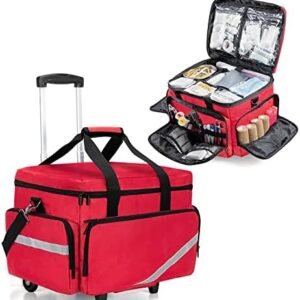 Trunab Rolling Medical Bag with Detachable Trolley, Nurse Rolling Bag with Removable Dividers 15.6” Laptop Sleeve, First Aid Responder Bag Empty for Home Health Nurses, Doctors, EMT, EMS