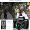 Saneen Digital Camera, 4k Cameras for Photography & Video, 64MP WiFi Touch Screen Vlogging Camera for YouTube with Flash, 32GB SD Card, Lens Hood, 3000mAH Battery, Front and Rear Cameras - Black - Image 5