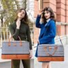 Oflamn Weekender Overnight Bag for Women with Shoe Compartment, Travel Duffle Bag Set with Hand Tote Bag & Toiletry Bag (Blue Stripes) - Image 2