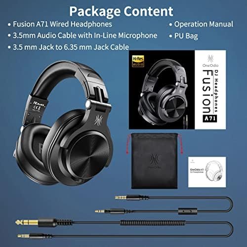 OneOdio A71 Hi-Res Studio Recording Headphones - Wired Over Ear Headphones with SharePort, Professional Monitoring & Mixing Foldable Headphones with Stereo Sound (Black) - Image 8
