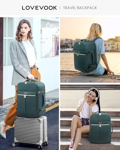 LOVEVOOK Carry On Travel Backpack for Women, 40L Personal Item Travel Bag Flight Approved, TSA Large Backpack for 17'' Laptop, Waterproof Weekender Business Hiking Bag with 3 Packing Cubes - Image 6