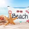 Weewooday Beach Cosmetic Bag for Women Funny Beach Makeup Bag Gifts Beach Accessories Travel Organizer Summer Cotton Case Pouch for Gifts(6 Pieces) - Image 5
