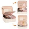OCHEAL Makeup Bag, Cute Makeup Organizer Bag Potable Make up Bag for Toiletry Cosmetics Accessories with Divider and Brushes Compartments, Travel Case for Women Girls- Beige White - Image 5