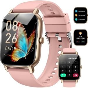 Smart Watch (Answer/Make Calls), 1.85" Smart Watches for Men Women 110+ Sport Modes Fitness Tracker with Sleep Heart Rate Monitor, Pedometer, IP68 Waterproof Fitness Watch for iOS Android Gold Pink