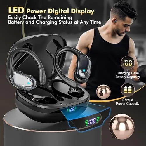 Wireless Earbuds Bluetooth Headphones 80hrs Playback Ear Buds IPX7 Waterproof&Power Display with ENC Noise Canceling Mic Over-Ear Stereo Bass Earphones with Earhooks for Sports/Workout/Running - Image 7
