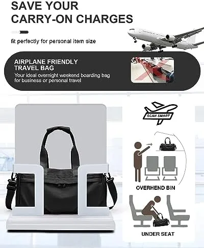 Gym Bag for Women Men, Sport Duffel Bag with Toiletry Bag & Shoe Compartment,Waterproof Travel Weekender Overnight Carry on Bag for Yoga with Trolley Sleeve, Black Set - Image 6