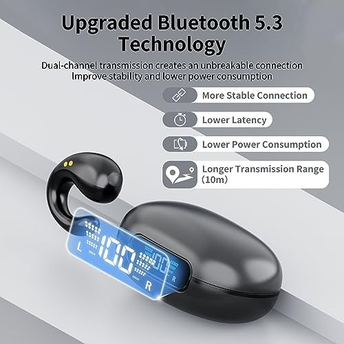 Open Ear Clip Headphones, Wireless Earbuds Bluetooth 5.3 Sports Earphones Built-in Mic with Ear Hooks, 36H Playtime Charging Case LED Display, IP7 Waterproof Fitness Ear Buds for Exercise - Image 4
