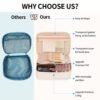OCHEAL Makeup Bag, Cute Makeup Organizer Bag Potable Make up Bag for Toiletry Cosmetics Accessories with Divider and Brushes Compartments, Travel Case for Women Girls- Beige White - Image 2