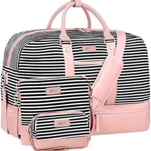 Weekender Bags for Women, Large Overnight Bag Canvas Travel Duffel Bag Carry On Tote with Shoe Compartment 21" 3Pcs Set