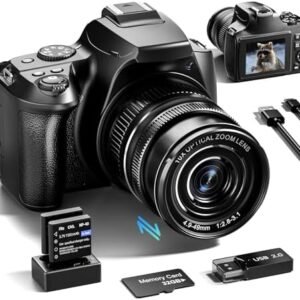 64MP Digital Cameras for Photography & Video, 40 X Zoom Vlogging Camera for YouTube with WiFi & App Control, Flash & HDMI Output, 32GB SD Card(2 Batteries)