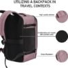 ECOHUB Travel Backpack 16'' Personal Item Backpack with 13 Pockets Carry on Bags for Airplanes Travel bags for Women Men Airlines Approved Small Backpack with USB Port Casual Daypack Pink - Image 8