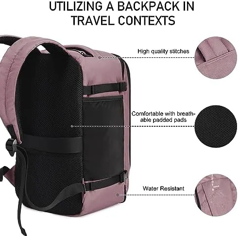 ECOHUB Travel Backpack 16'' Personal Item Backpack with 13 Pockets Carry on Bags for Airplanes Travel bags for Women Men Airlines Approved Small Backpack with USB Port Casual Daypack Pink - Image 8