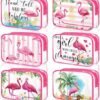 Cunno 6 Pcs Flamingo Clear Makeup Bags for Women, Preppy Cosmetic Bags with Zipper Pink Smile Lightning Summer Transparent PVC Waterproof Travel Toiletry Organizer for Girls(Flamingo Style)