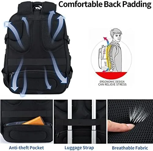 VANKEAN 17.3'' Travel Laptop Backpack TSA Friendly, Water Resistant Anti Theft Extra Large College Backpacks with RFID Pockets, USB Port for Men Women Business Work Bag, Black - Image 4