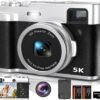 5K Digital Camera for Photography with Front and Rear Lens, Autofocus Vlogging Camera for YouTube with Viewfinder, 16X Digital Zoom, Anti-Shake Point Shoot Compact Camera with 32GB Card