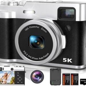 5K Digital Camera for Photography with Front and Rear Lens, Autofocus Vlogging Camera for YouTube with Viewfinder, 16X Digital Zoom, Anti-Shake Point Shoot Compact Camera with 32GB Card