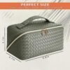 2023 New Large Capacity Travel Cosmetic Bag, PU Leather Waterproof Portable Cosmetic Bag with Handle and Divider, Travelling Makeup Bag, Travel Toiletry Bag (Braid Style Green) - Image 6