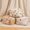 RSRSLEII Large Quilted Makeup Bag for Women and Girls, Cute Coquette Floral Cotton Cosmetic Bag, Aesthetic Travel Organized Toiletry Bags (03 Striped Bears) - Image 4