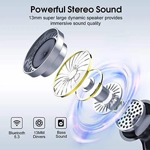 Wireless Earbuds, 2023 Bluetooth 5.3 Headphones HiFi Stereo, 40H Playtime in-Ear Earbud, Bluetooth Earbuds with LED Power Display, IP7 Waterproof Wireless Earphones Sport Headset for Android iOS - Image 4